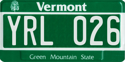 VT license plate YRL026