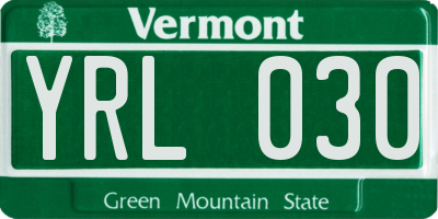 VT license plate YRL030
