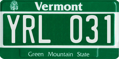 VT license plate YRL031