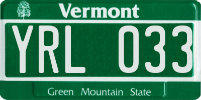VT license plate YRL033