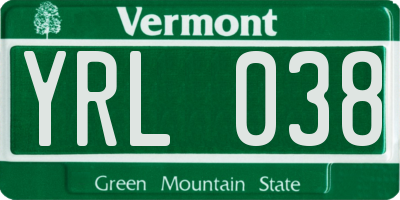 VT license plate YRL038