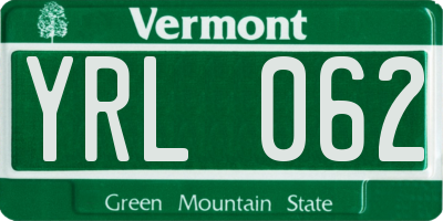 VT license plate YRL062
