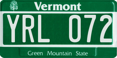 VT license plate YRL072