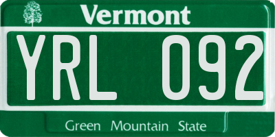 VT license plate YRL092