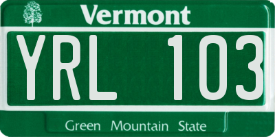 VT license plate YRL103