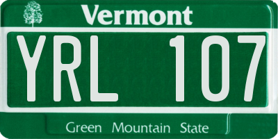 VT license plate YRL107
