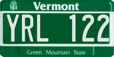 VT license plate YRL122