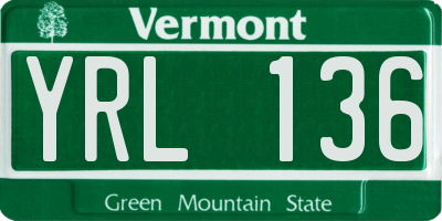 VT license plate YRL136