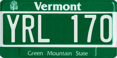 VT license plate YRL170