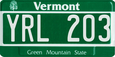 VT license plate YRL203