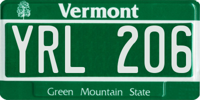 VT license plate YRL206
