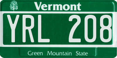 VT license plate YRL208