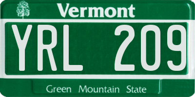 VT license plate YRL209