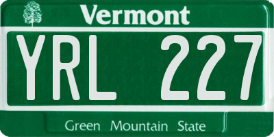 VT license plate YRL227