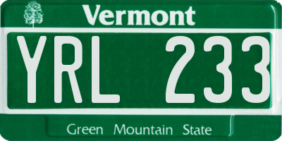 VT license plate YRL233