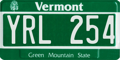 VT license plate YRL254