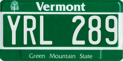VT license plate YRL289