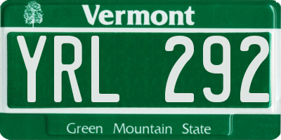 VT license plate YRL292