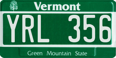 VT license plate YRL356