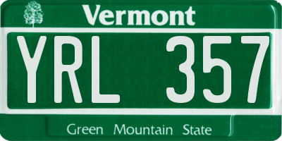 VT license plate YRL357