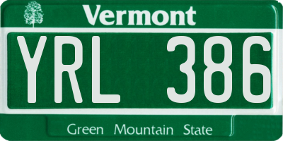 VT license plate YRL386