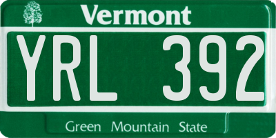 VT license plate YRL392