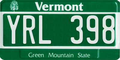 VT license plate YRL398