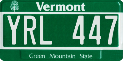 VT license plate YRL447