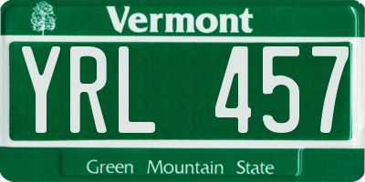 VT license plate YRL457
