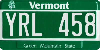 VT license plate YRL458