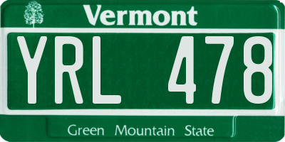 VT license plate YRL478