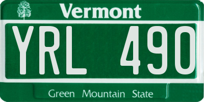 VT license plate YRL490