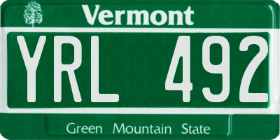 VT license plate YRL492