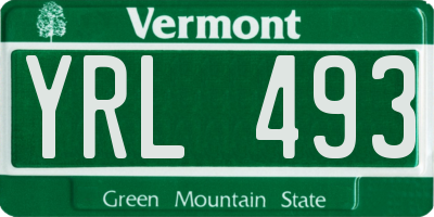VT license plate YRL493