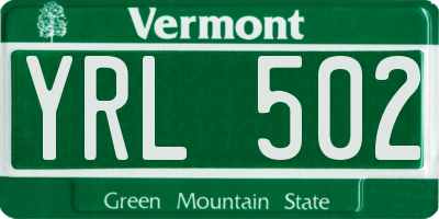 VT license plate YRL502