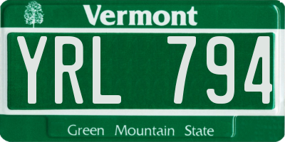 VT license plate YRL794