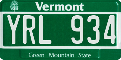 VT license plate YRL934