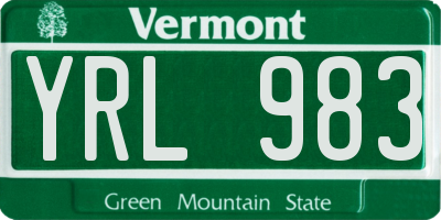 VT license plate YRL983
