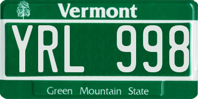 VT license plate YRL998