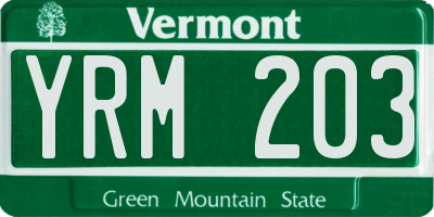 VT license plate YRM203