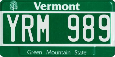 VT license plate YRM989