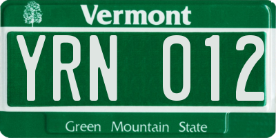 VT license plate YRN012