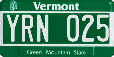 VT license plate YRN025