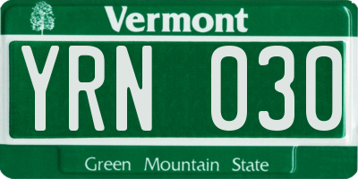 VT license plate YRN030