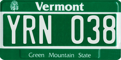 VT license plate YRN038