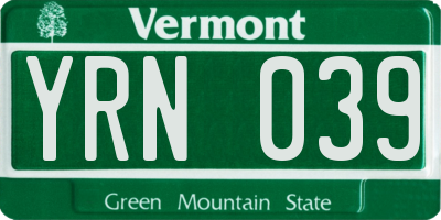 VT license plate YRN039