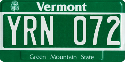 VT license plate YRN072