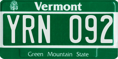 VT license plate YRN092