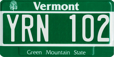 VT license plate YRN102