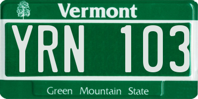 VT license plate YRN103
